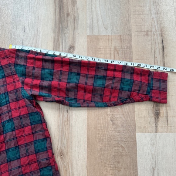 Vintage LL Bean Plaid Flannel Button Down Shirt Red Green Mens Large - Picture 11 of 12